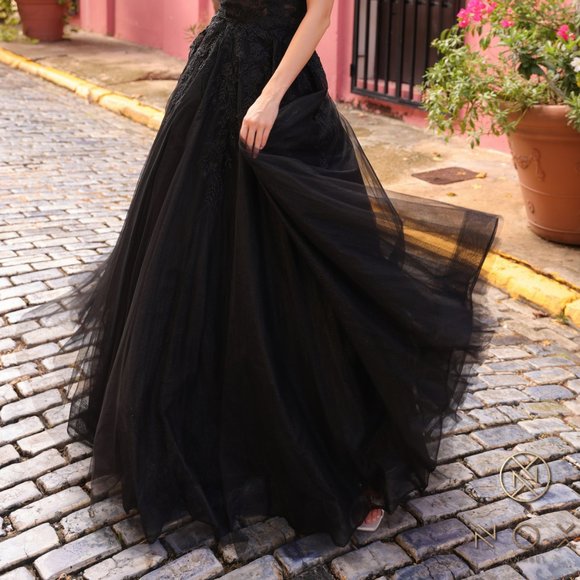 NEW LONG FORMAL OFF SHOULDER DRESS WITH SWEETHEART NECK & LACE DETAILS NX R1303 - Picture 5 of 8